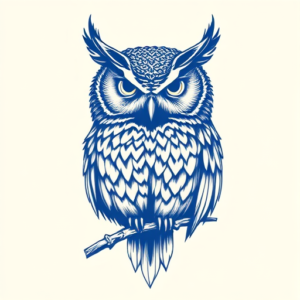 Blue Ink Owl Tattoo
