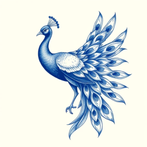 Blue Ink Peacock Tattoo