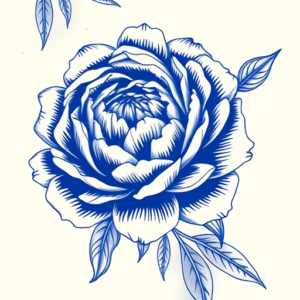 Blue Ink Peony Tattoo