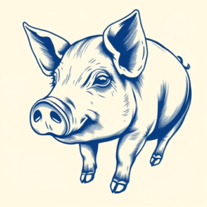 Blue Ink Pig Tattoo