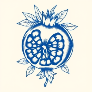 Blue Ink Pomegranate Tattoo