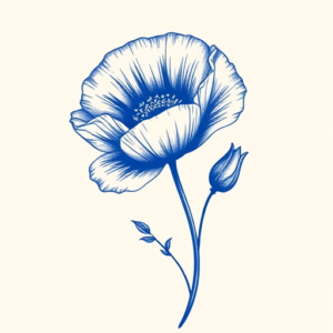 Blue Ink Poppy Tattoo