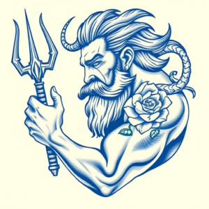 Blue Ink Poseidon Tattoo