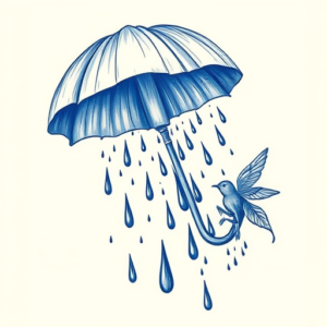 Blue Ink Rain Tattoo