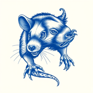 Blue Ink Rat Tattoo