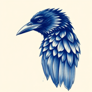 Blue Ink Raven Tattoo