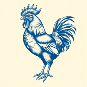 Blue Ink Rooster Tattoo