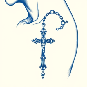Blue Ink Rosary Tattoo