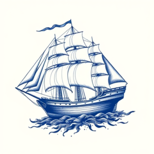 Blue Ink Ship Tattoo
