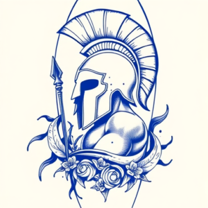 Blue Ink Spartan Tattoo