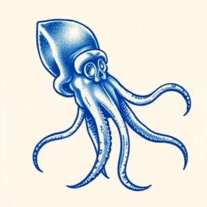 Blue Ink Squid Tattoo