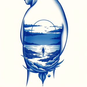 Blue Ink Sunset Tattoo