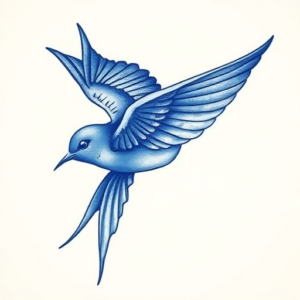 Blue Ink Swallow Tattoo