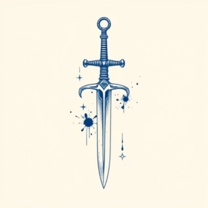 Blue Ink Sword Tattoo