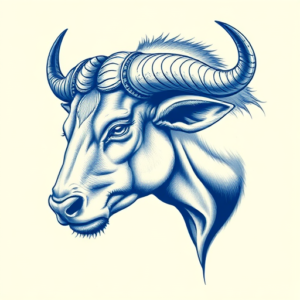 Blue Ink Taurus Tattoo