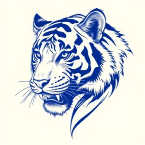 Blue Ink Tiger Tattoo