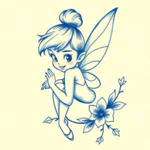 Blue Ink Tinkerbell Tattoo