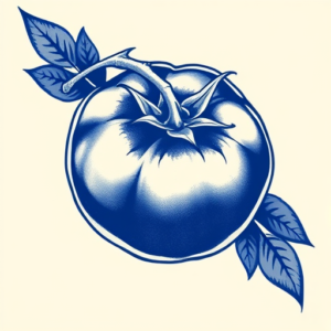 Blue Ink Tomato Tattoo