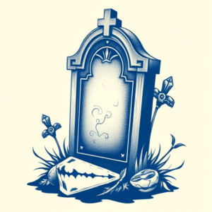 Blue Ink Tombstone Tattoo