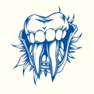 Blue Ink Tooth Tattoo