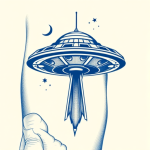 Blue Ink Ufo Tattoo
