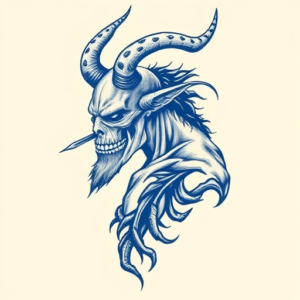 Blue Ink Wendigo Tattoo