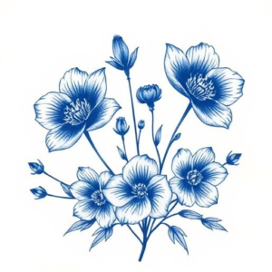 Blue Ink Wildflower Tattoo