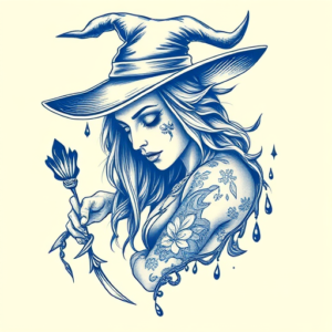 Blue Ink Witch Tattoo