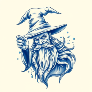 Blue Ink Wizard Tattoo