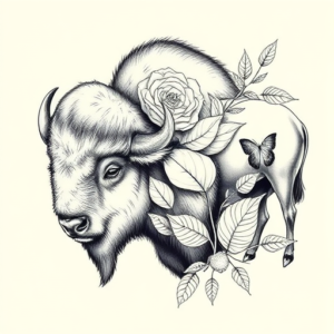 Botanical Bison Tattoo