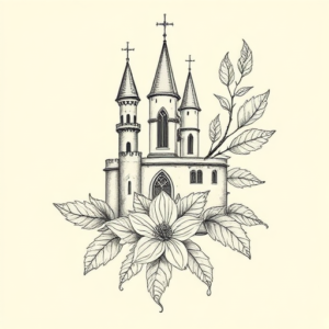 Botanical Castle Tattoo