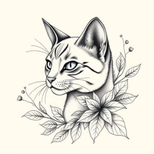 Botanical Cat Tattoo