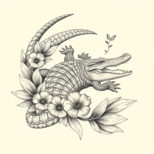 Botanical Crocodile Tattoo