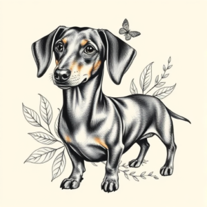 Botanical Dachshund Tattoo