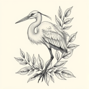 Botanical Heron Tattoo
