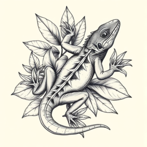 Botanical Lizard Tattoo