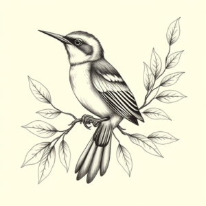 Botanical Mockingbird Tattoo