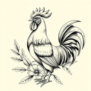 Botanical Rooster Tattoo