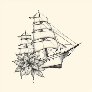 Botanical Ship Tattoo