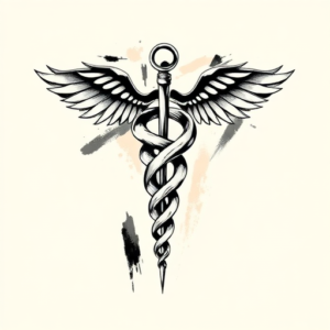Brushstroke Caduceus Tattoo