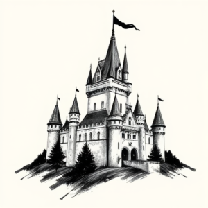 Brushstroke Castle Tattoo