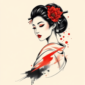 Brushstroke Geisha Tattoo