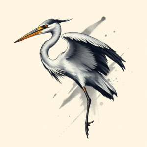 Brushstroke Heron Tattoo