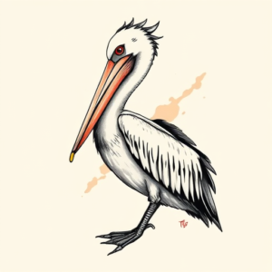 Brushstroke Pelican Tattoo