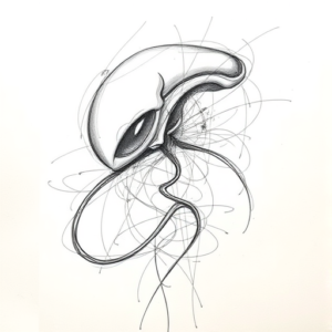 Chaotic Graphite Pencil Sketch Alien Tattoo