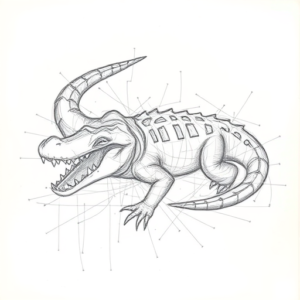 Chaotic Graphite Pencil Sketch Alligator Tattoo