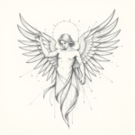 Chaotic Graphite Pencil Sketch Angel Tattoo