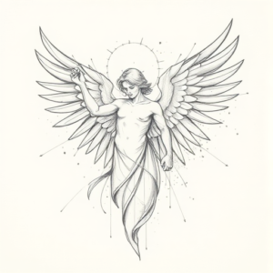 Chaotic Graphite Pencil Sketch Angel Tattoo
