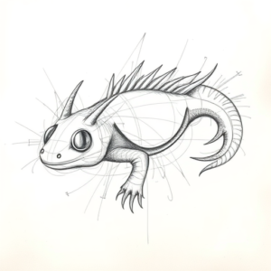 Chaotic Graphite Pencil Sketch Axolotl Tattoo