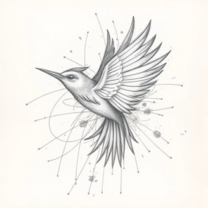 Chaotic Graphite Pencil Sketch Bird Tattoo